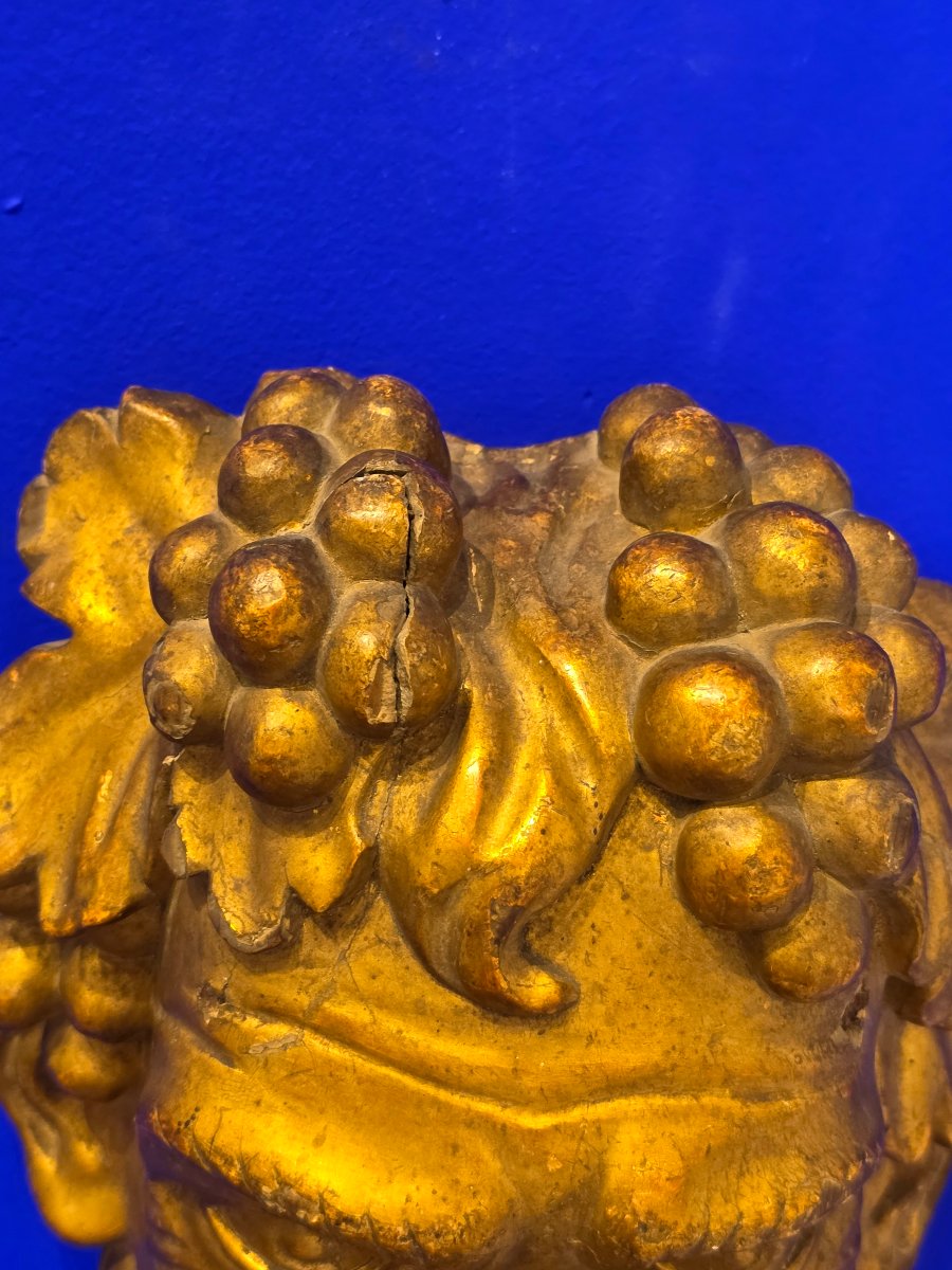 Paire de Mascarons en Bois Sculpté et Doré « Têtes de Bacchus » Époque Louis XV, XVIIIe siècle-photo-5