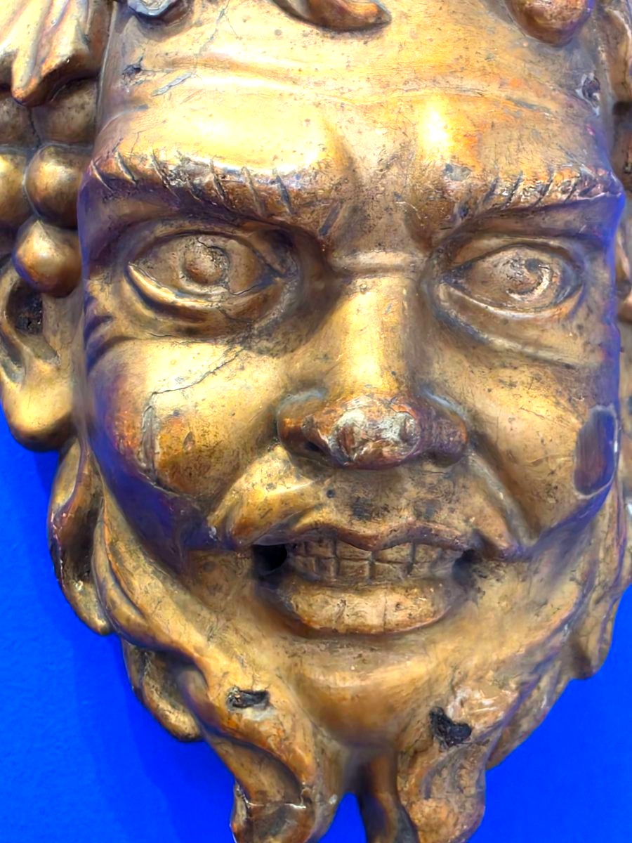 Paire de Mascarons en Bois Sculpté et Doré « Têtes de Bacchus » Époque Louis XV, XVIIIe siècle-photo-6
