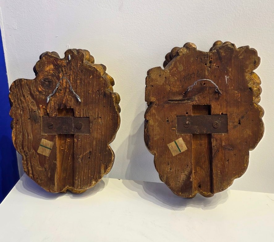 Paire de Mascarons en Bois Sculpté et Doré « Têtes de Bacchus » Époque Louis XV, XVIIIe siècle-photo-7