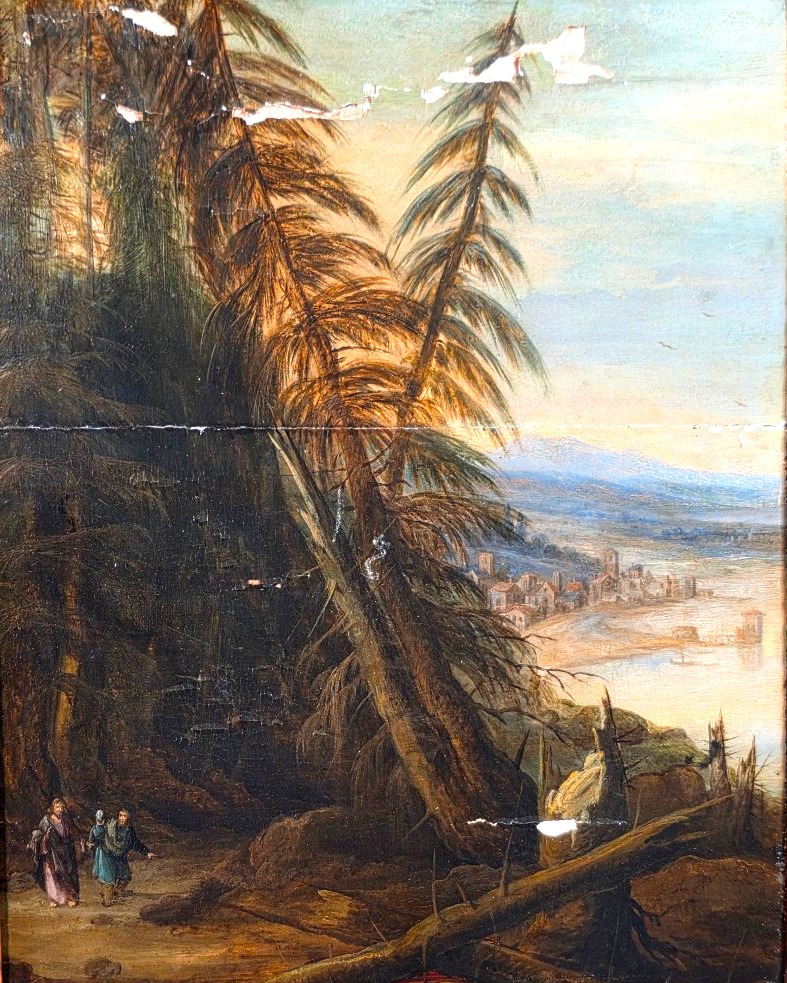 Tableau Tempéra Paysage animé Flamand signé Paul BRIL (1554–1626) fin XVIème Rar-photo-2