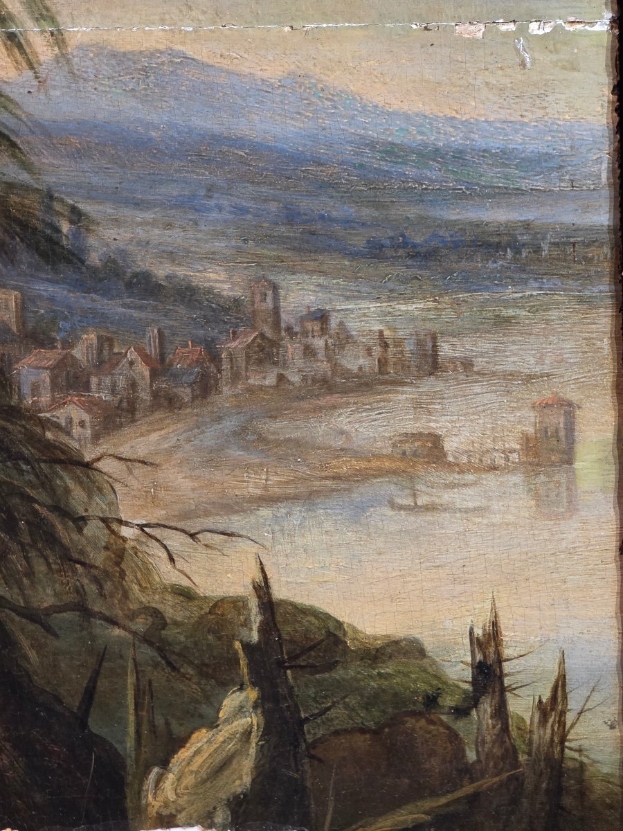 Tableau Tempéra Paysage animé Flamand signé Paul BRIL (1554–1626) fin XVIème Rar-photo-3