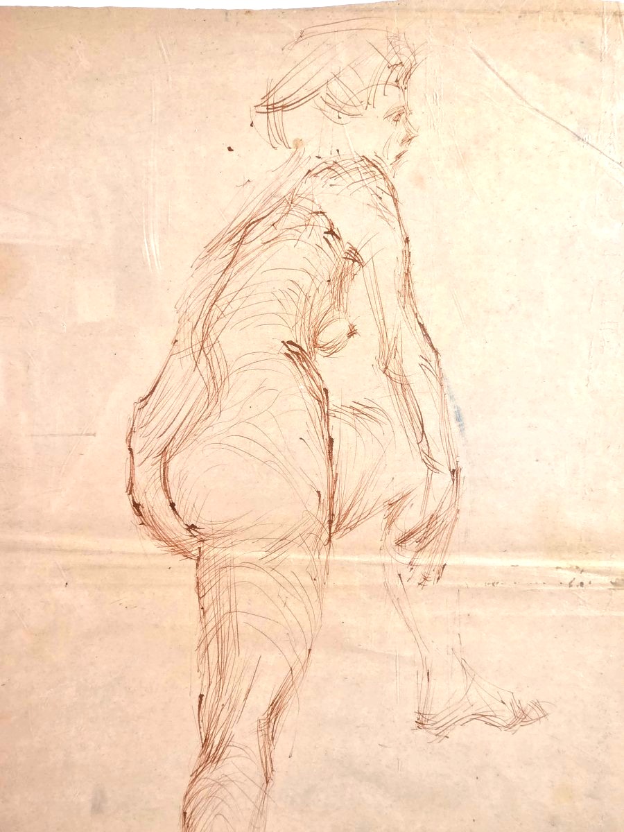 Tableau Dessin original à l'encre Bertalan PÓR (1880-1964) Nu féminin (1959)-photo-4