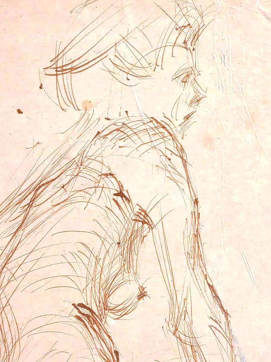 Tableau Dessin original à l'encre Bertalan PÓR (1880-1964) Nu féminin (1959)-photo-1