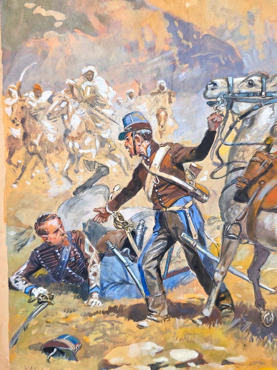 Maurice TOUSSAINT (1882-1974)​ Scène de combat cavalerie Algérie Militaria Rare-photo-2