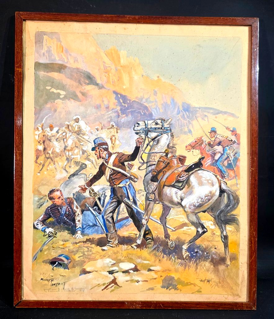 Maurice TOUSSAINT (1882-1974)​ Scène de combat cavalerie Algérie Militaria Rare