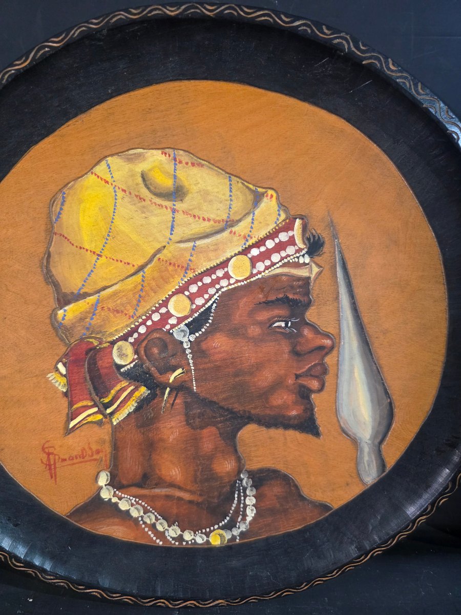 Antique Pair Of Malagasy "bara Warriors" Plates-photo-2