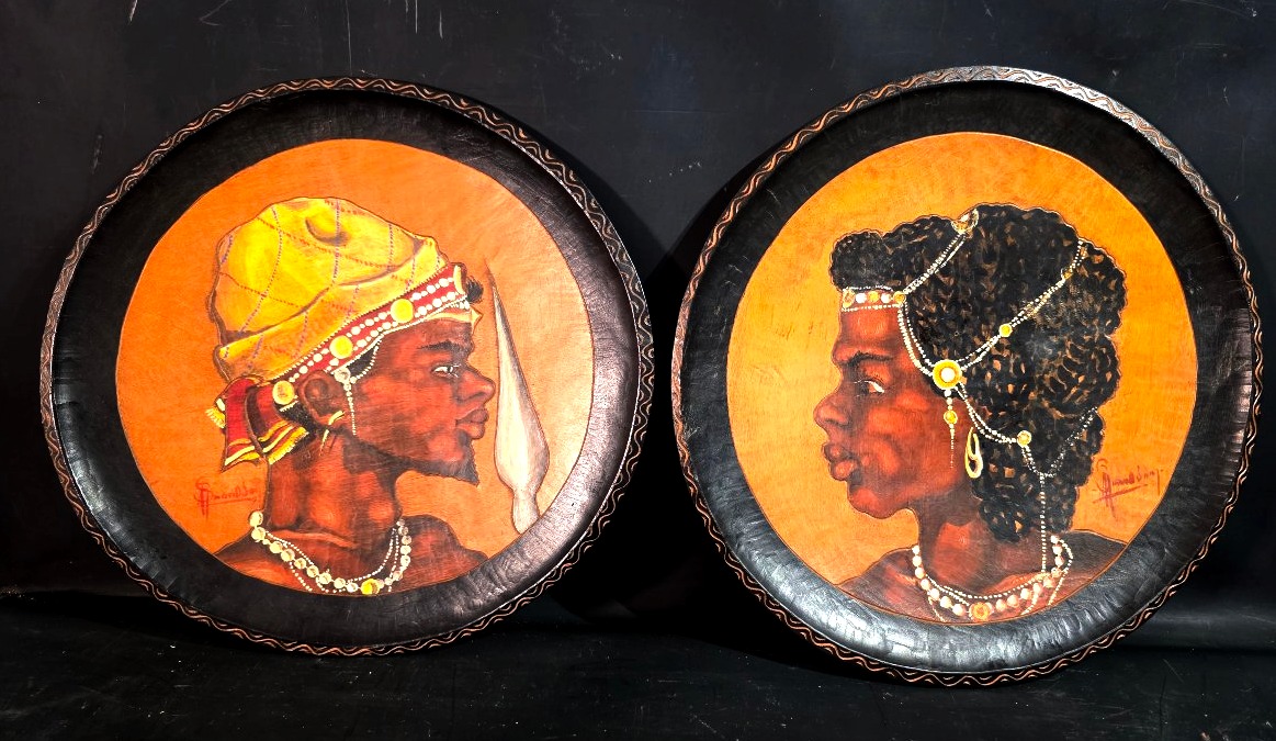 Antique Pair Of Malagasy "bara Warriors" Plates