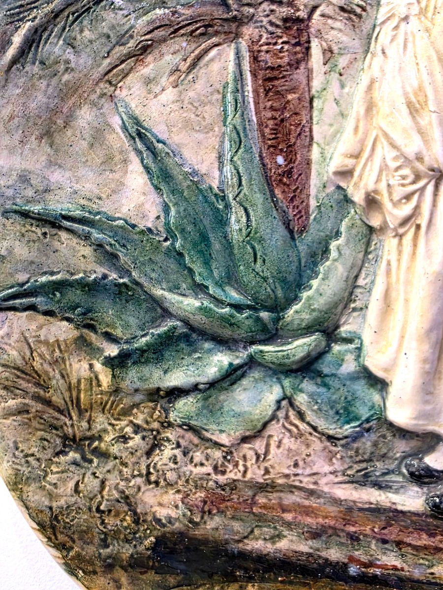 Large Glazed Ceramic Wall Plate With An Orientalist Relief Design, Signed By Max Claudet -photo-1