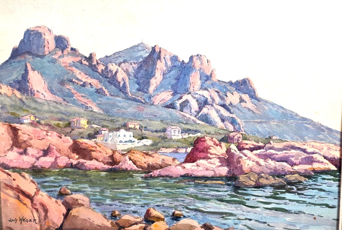 Tableau aquarelle vue du Cap Roux Estérel signé Louis WEGER (1903-1974)-photo-2