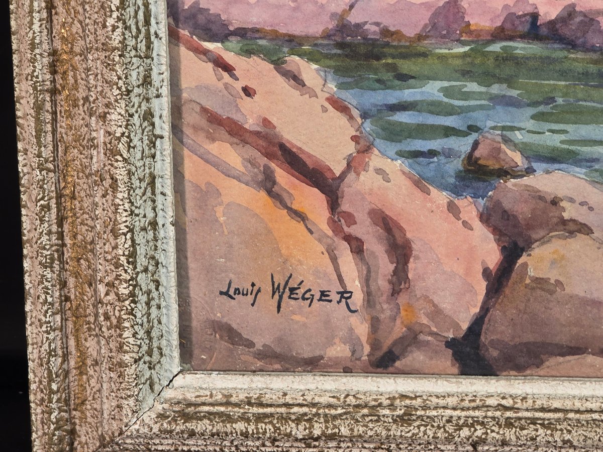 Tableau aquarelle vue du Cap Roux Estérel signé Louis WEGER (1903-1974)-photo-3