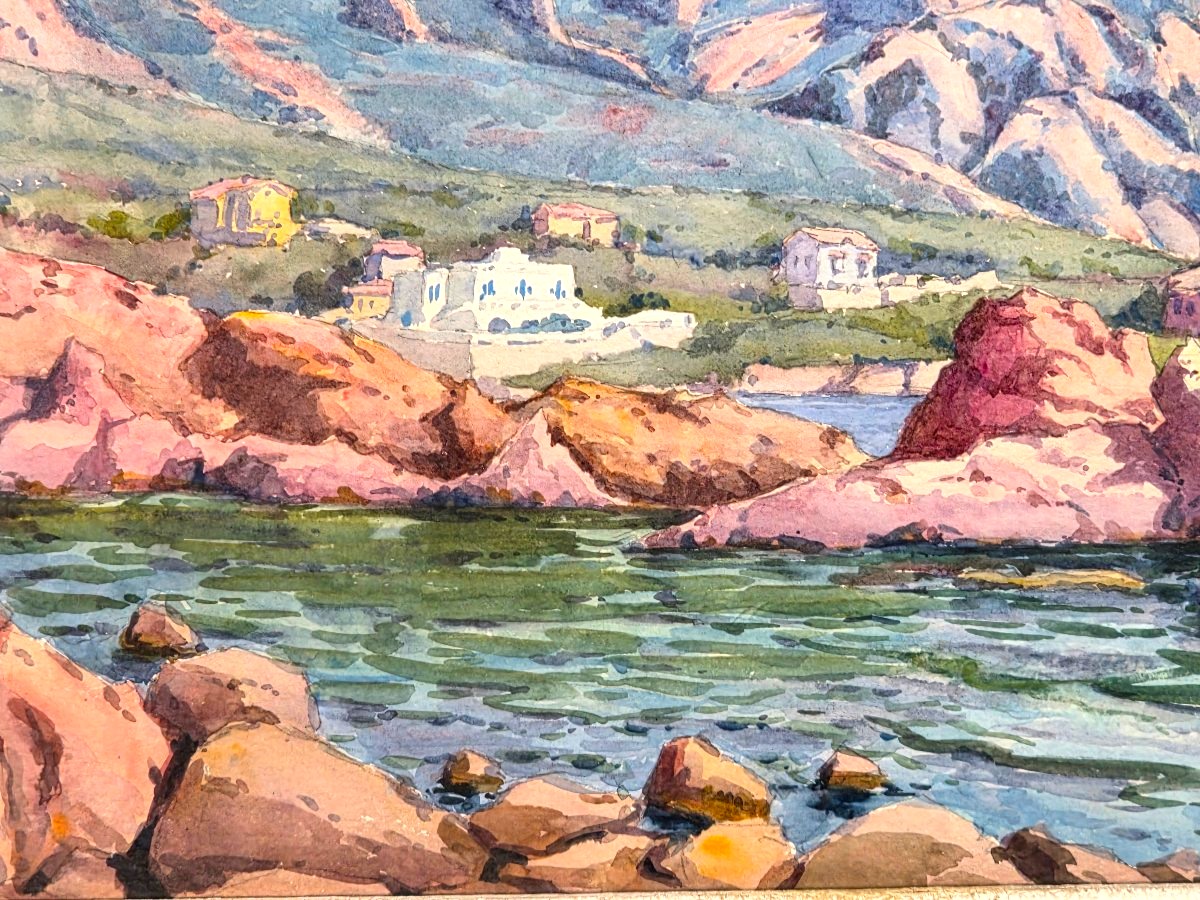Tableau aquarelle vue du Cap Roux Estérel signé Louis WEGER (1903-1974)-photo-4