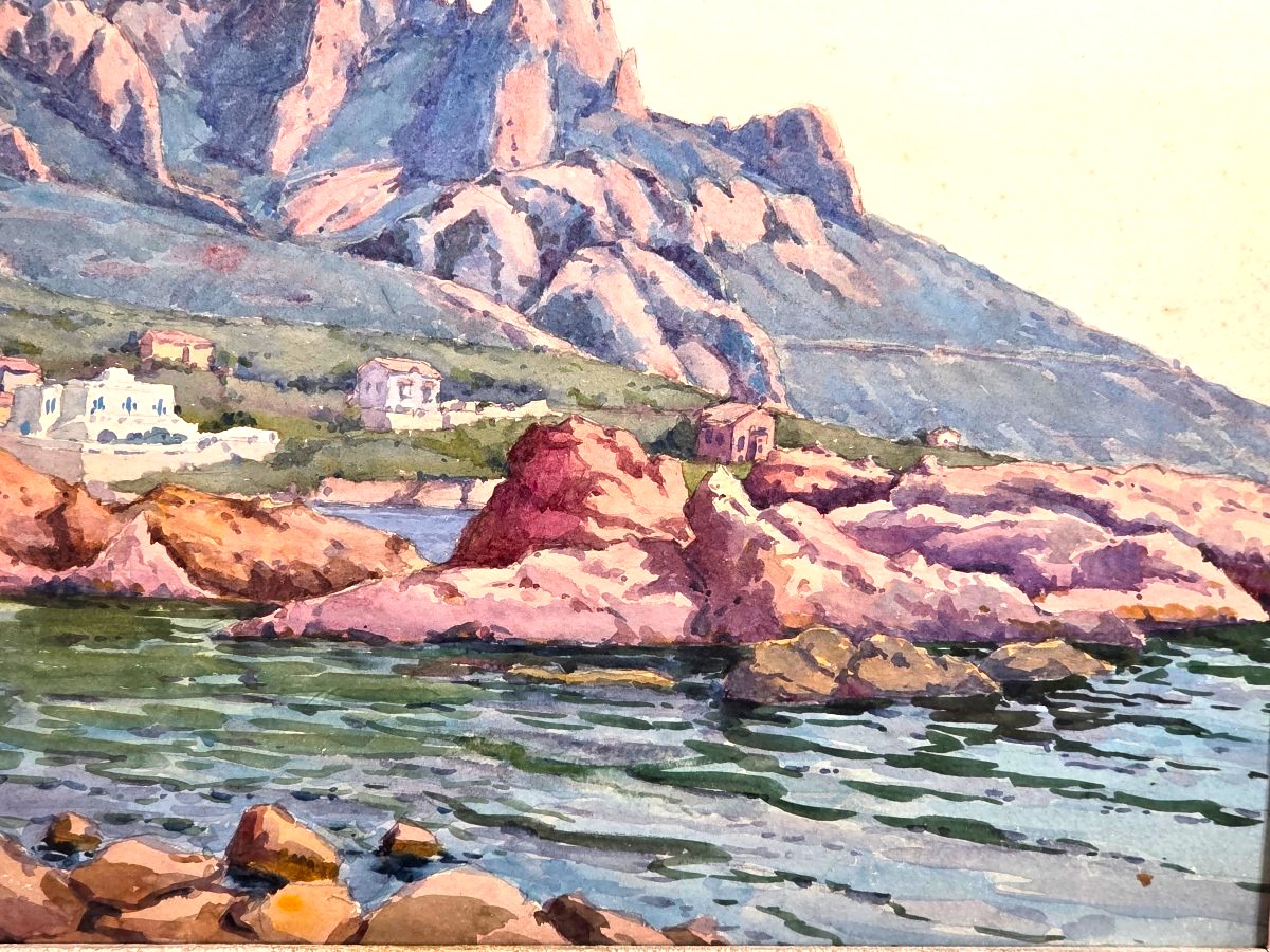 Tableau aquarelle vue du Cap Roux Estérel signé Louis WEGER (1903-1974)-photo-1