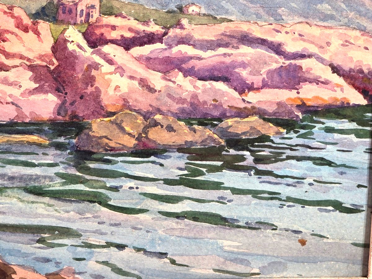 Tableau aquarelle vue du Cap Roux Estérel signé Louis WEGER (1903-1974)-photo-2
