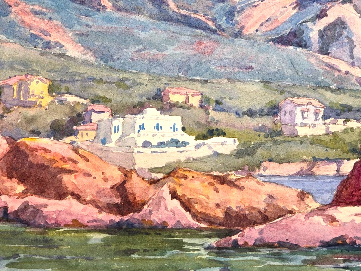 Tableau aquarelle vue du Cap Roux Estérel signé Louis WEGER (1903-1974)-photo-3