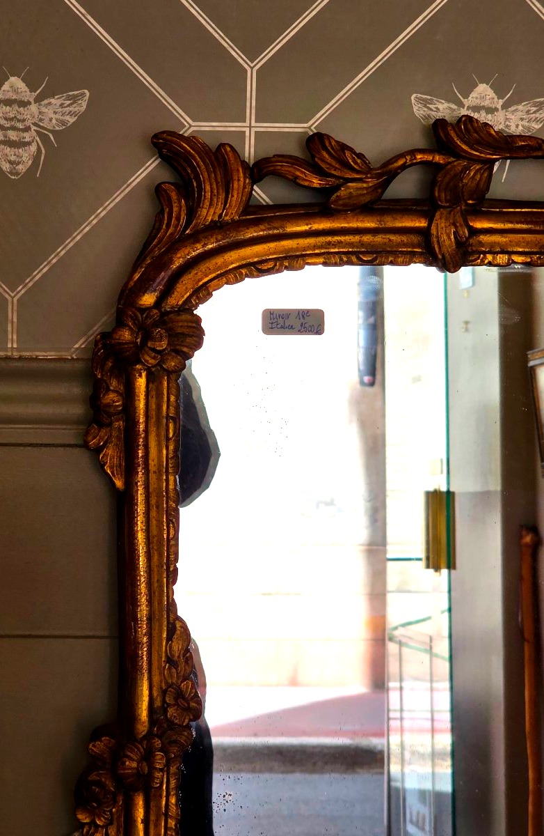 Grand miroir en bois sculpté et doré d'époque Louis XV ​ XVIIIème siècle-photo-2