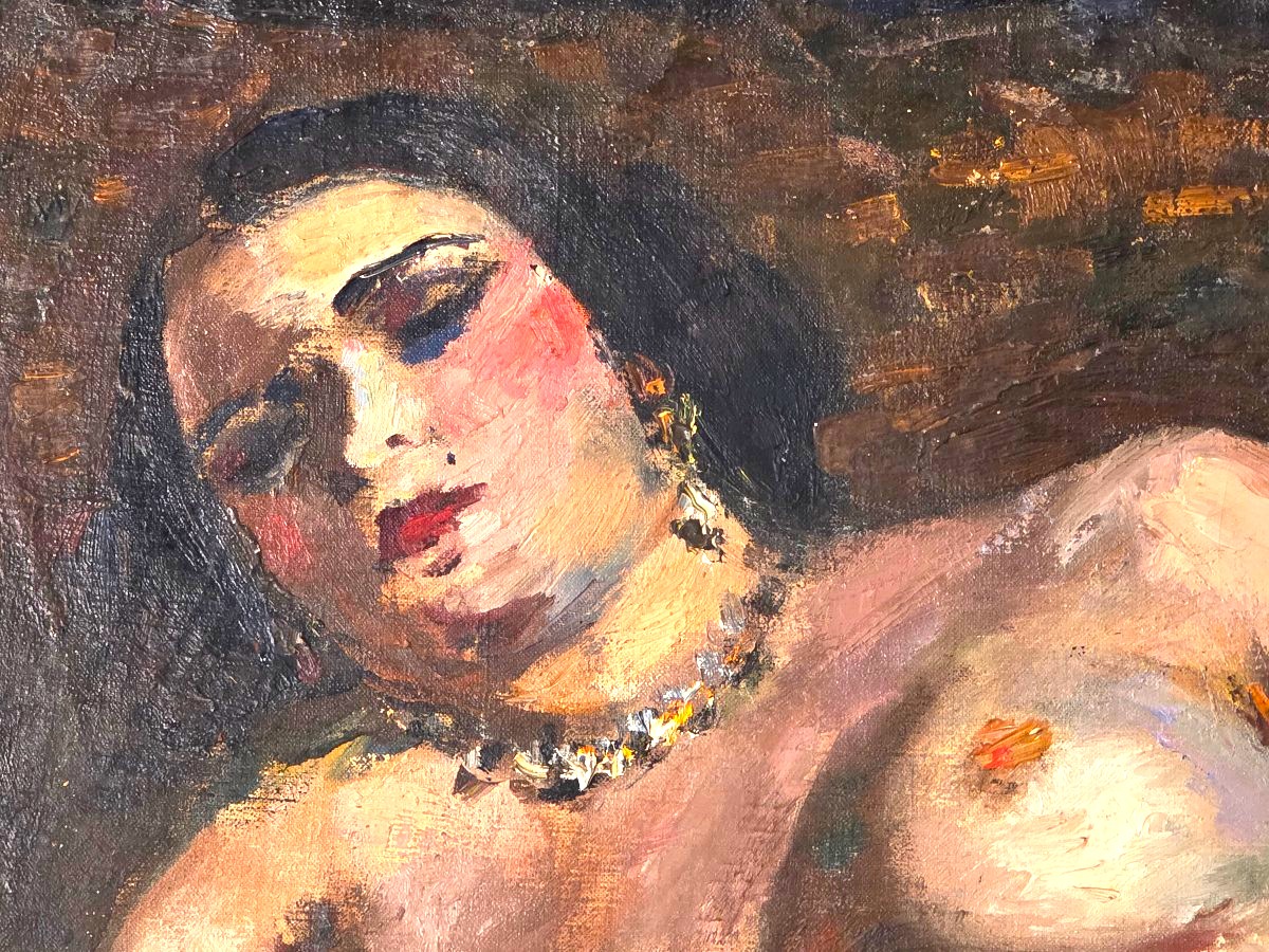 Tableau Superbe Grande Huile Orientaliste Odalisque Paul HANNAUX (1899-1954) -photo-4