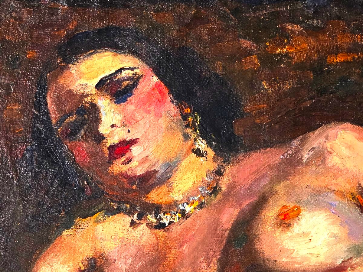 Tableau Grande Huile Orientaliste Odalisque Paul HANNAUX (1899-1954) -photo-4