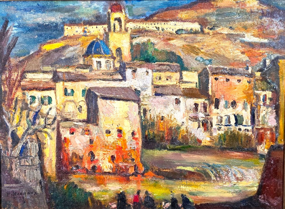 Tableau Huile Paysage Orientaliste animé signé Paul HANNAUX (1899-1954) -photo-2