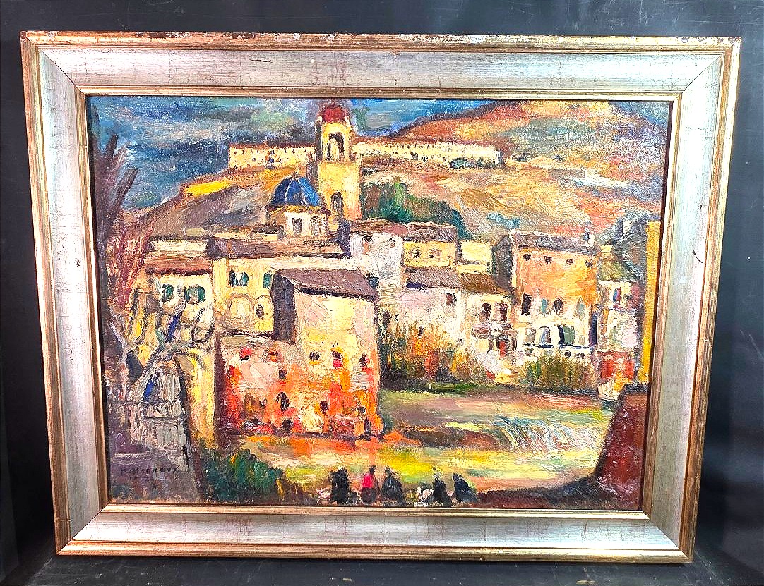 Tableau Huile Paysage Orientaliste animé signé Paul HANNAUX (1899-1954) 