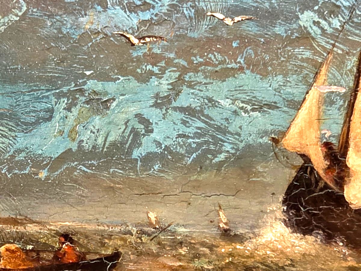 Tableau ancien Huile Paysage animé marine Romantisme Signé début XIXème-photo-4