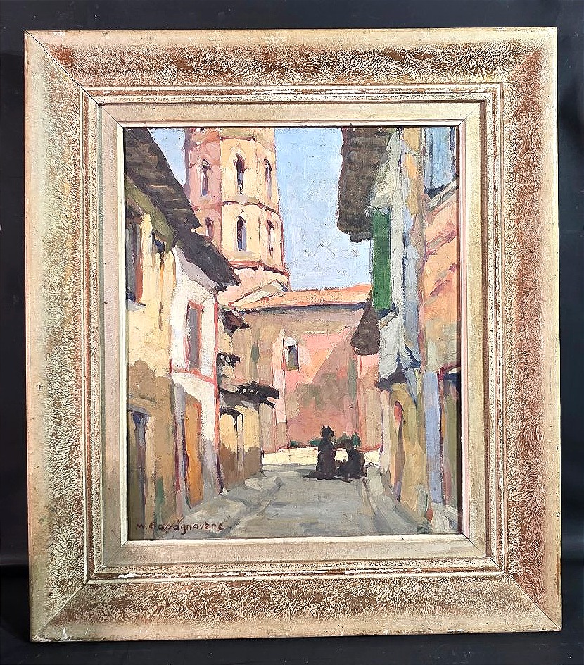 Oil Painting Of A Bustling Town In Provence, Signed By Cassagnavère, Early 20th Century 