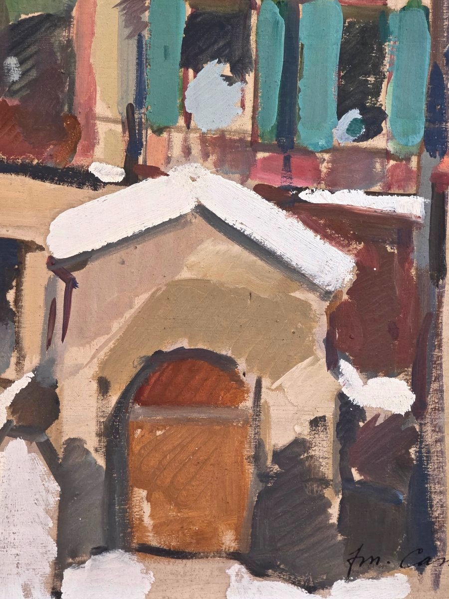 Oil Painting Of The City Of Toulouse, "snow-covered Roofs" (urban), Signed, 20th Century -photo-1
