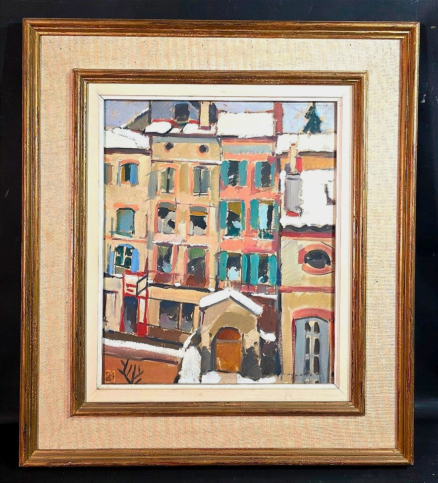 Oil Painting Of The City Of Toulouse, "snow-covered Roofs" (urban), Signed, 20th Century 