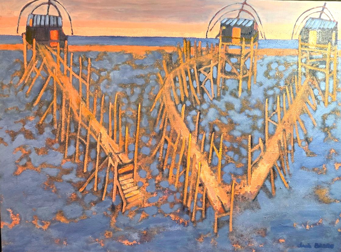 Oil Painting: "seaside Fishing At Carrelet," Signed By Claude Bonno, 20th Century-photo-2