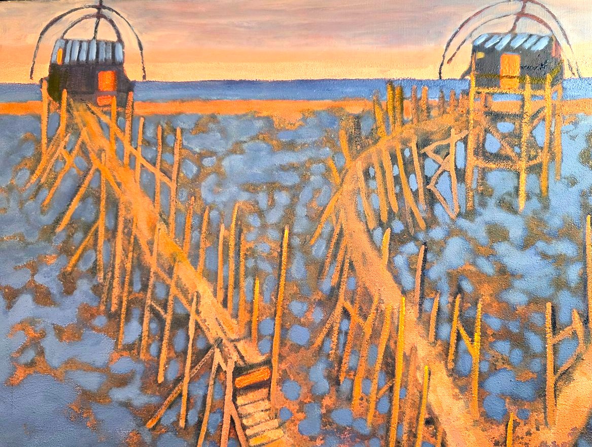 Oil Painting: "seaside Fishing At Carrelet," Signed By Claude Bonno, 20th Century-photo-4