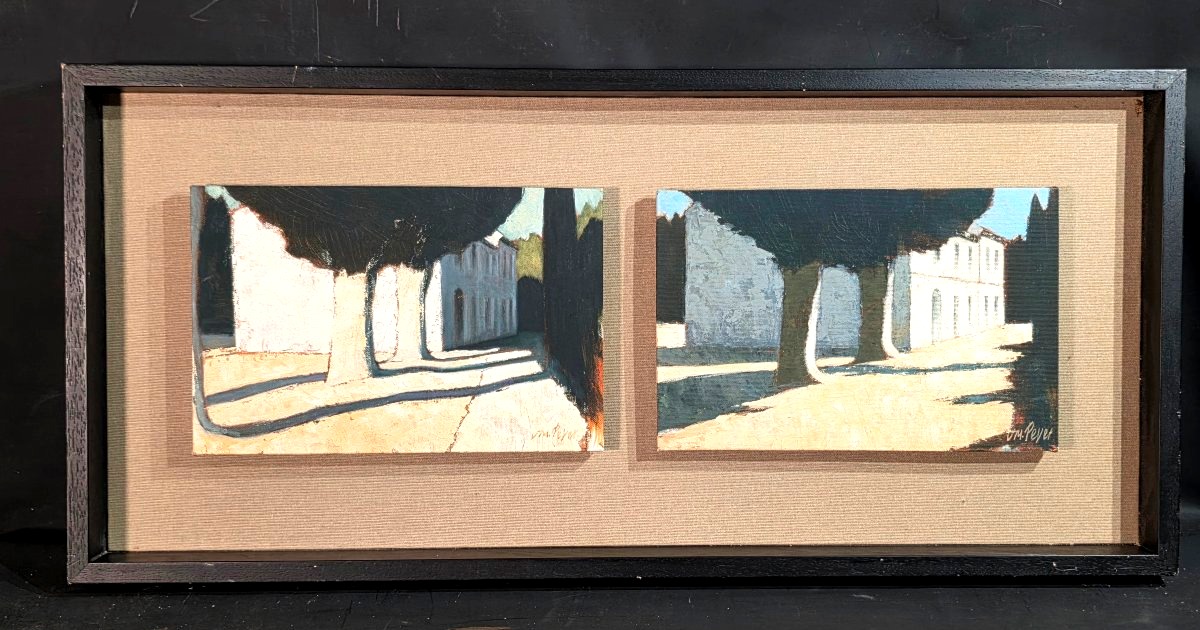 Tableau Huile Provence Paysages Superbe Diptyque Original par Jean-Marie PEYER 