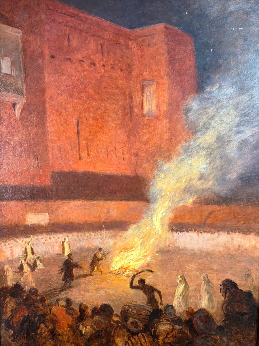 Oil Painting Depicting A Moroccan Festival, Orientalist Style, By Georges Scott (1873–1943) -photo-2