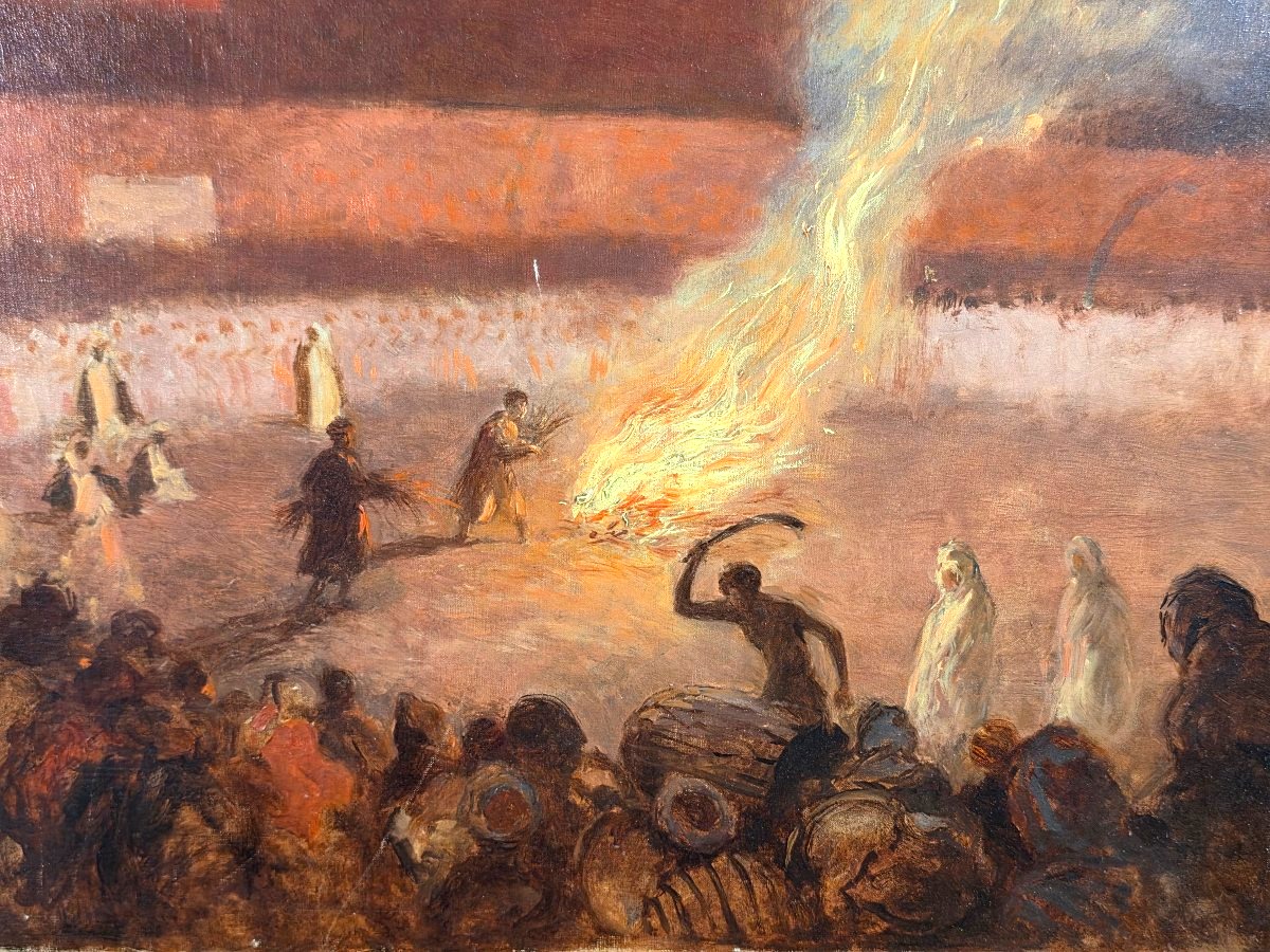 Oil Painting Depicting A Moroccan Festival, Orientalist Style, By Georges Scott (1873–1943) -photo-3