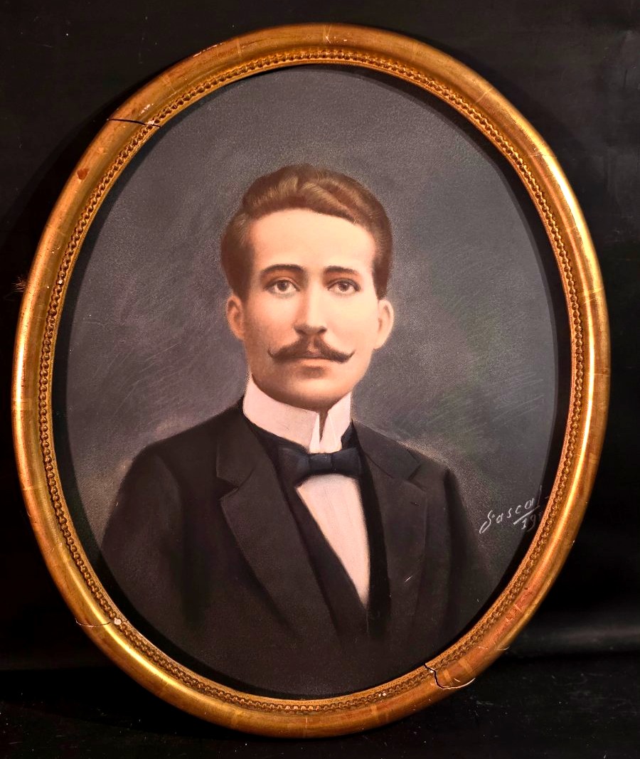 Antique Painting: Portrait Of A Man, Belle époque, Pastel, Signed By Jules Georges Pascal