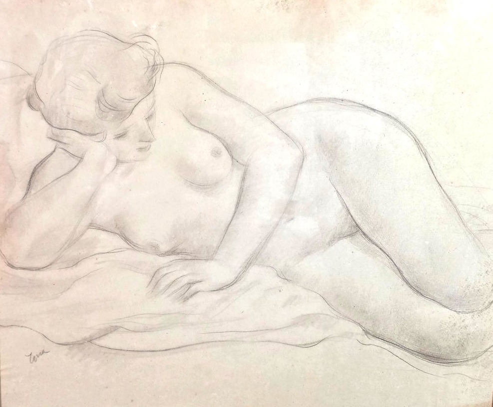 Painting: Academic Nude Drawing Of A Woman, Signed By Yona Art Deco-photo-2