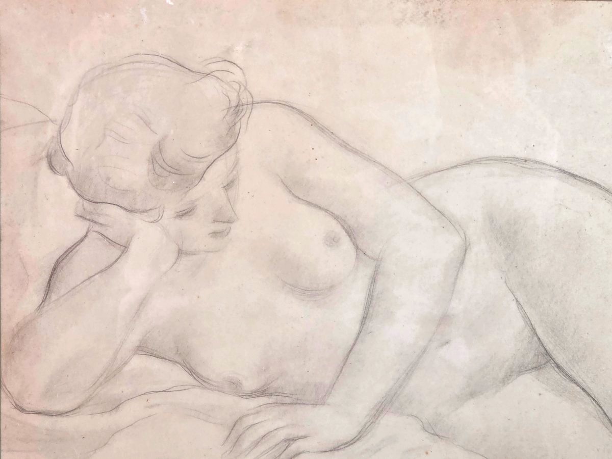 Painting: Academic Nude Drawing Of A Woman, Signed By Yona Art Deco-photo-4