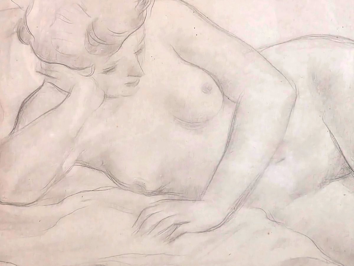 Painting: Academic Nude Drawing Of A Woman, Signed By Yona Art Deco-photo-1