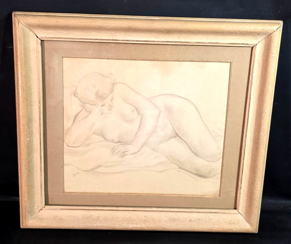 Painting: Academic Nude Drawing Of A Woman, Signed By Yona Art Deco