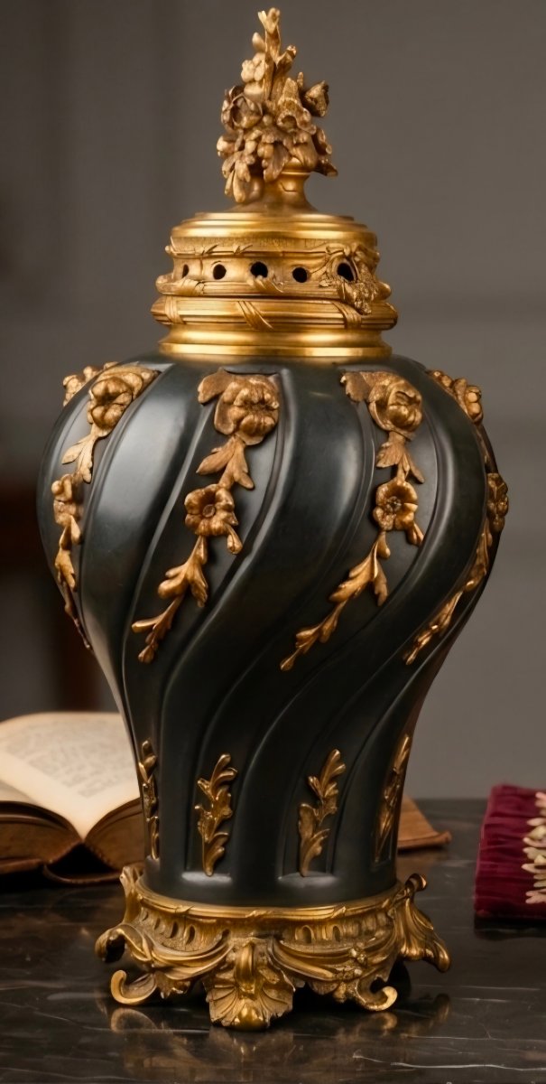  Paire de cassolettes d'époque Empire en bronze patiné et doré, vers 1810 ​-photo-2