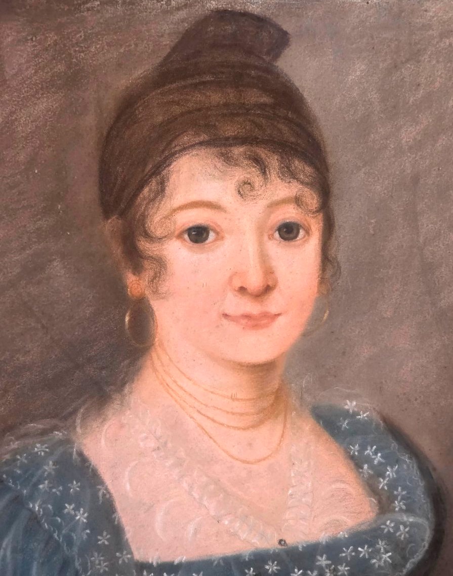 Séduisant Portrait de Jeune Femme à la "Modestie" de Dentelle, Époque Empire -photo-3