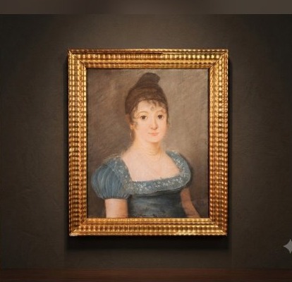 Séduisant Portrait de Jeune Femme à la "Modestie" de Dentelle, Époque Empire -photo-2