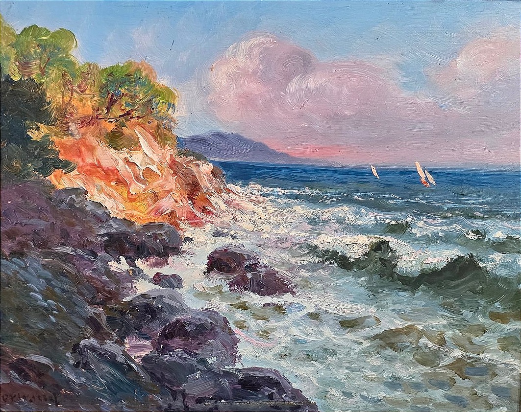 Stunning Seascape In The French Post-impressionist Style, Signed, Early 20th Century-photo-2