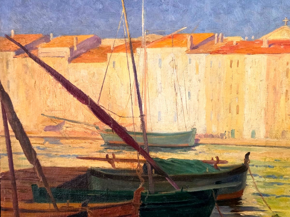 Tableau Bord de mer Saint-Tropez Côte d' Azur signé Alphonse Gauret début XXème-photo-2