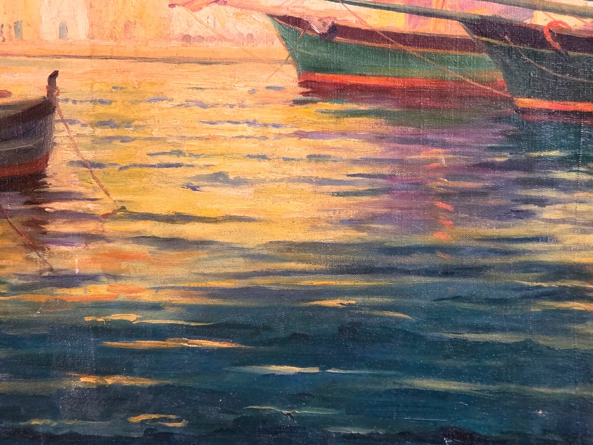Tableau Bord de mer Saint-Tropez Côte d' Azur signé Alphonse Gauret début XXème-photo-4