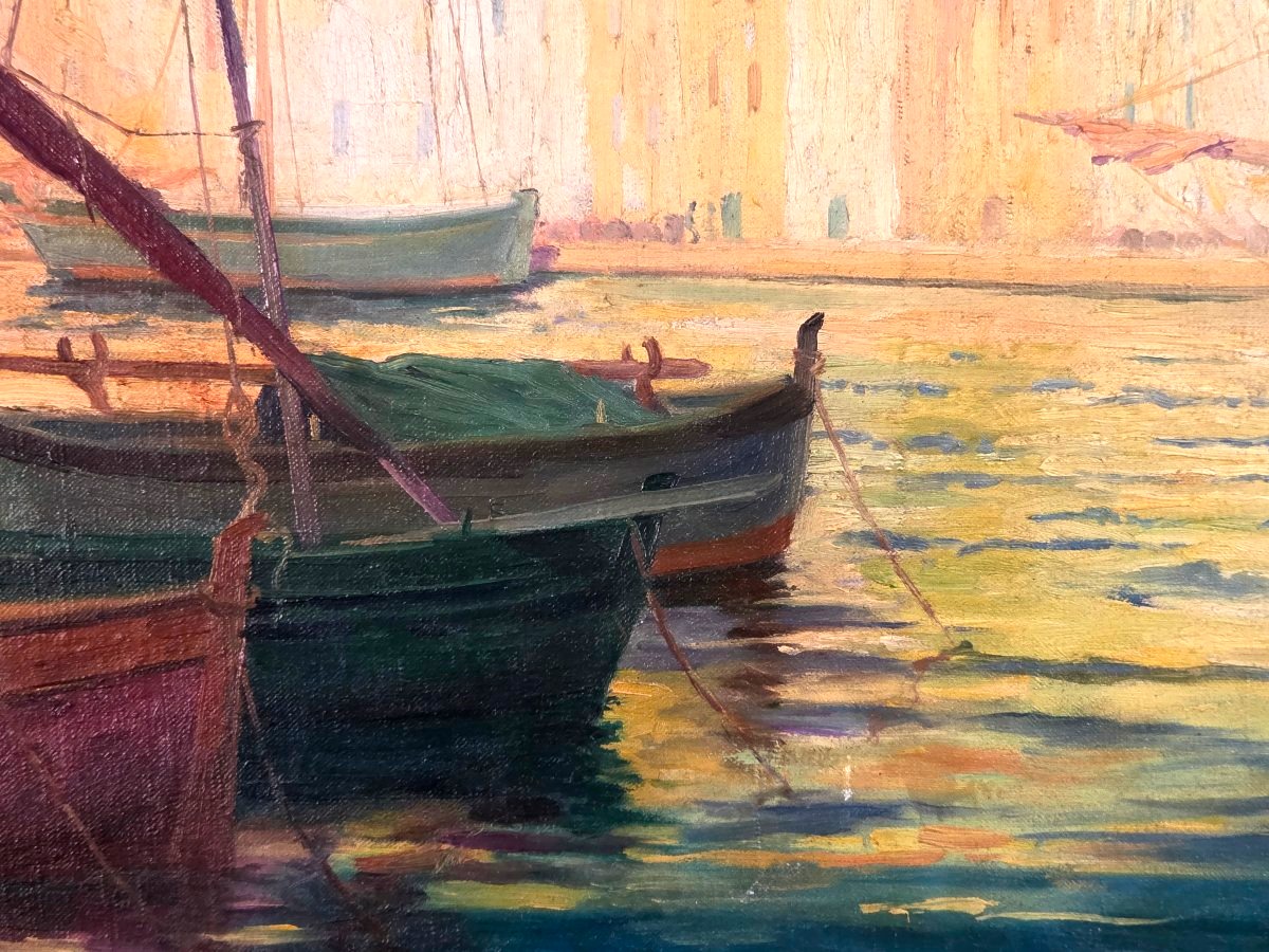 Tableau Bord de mer Saint-Tropez Côte d' Azur signé Alphonse Gauret début XXème-photo-1