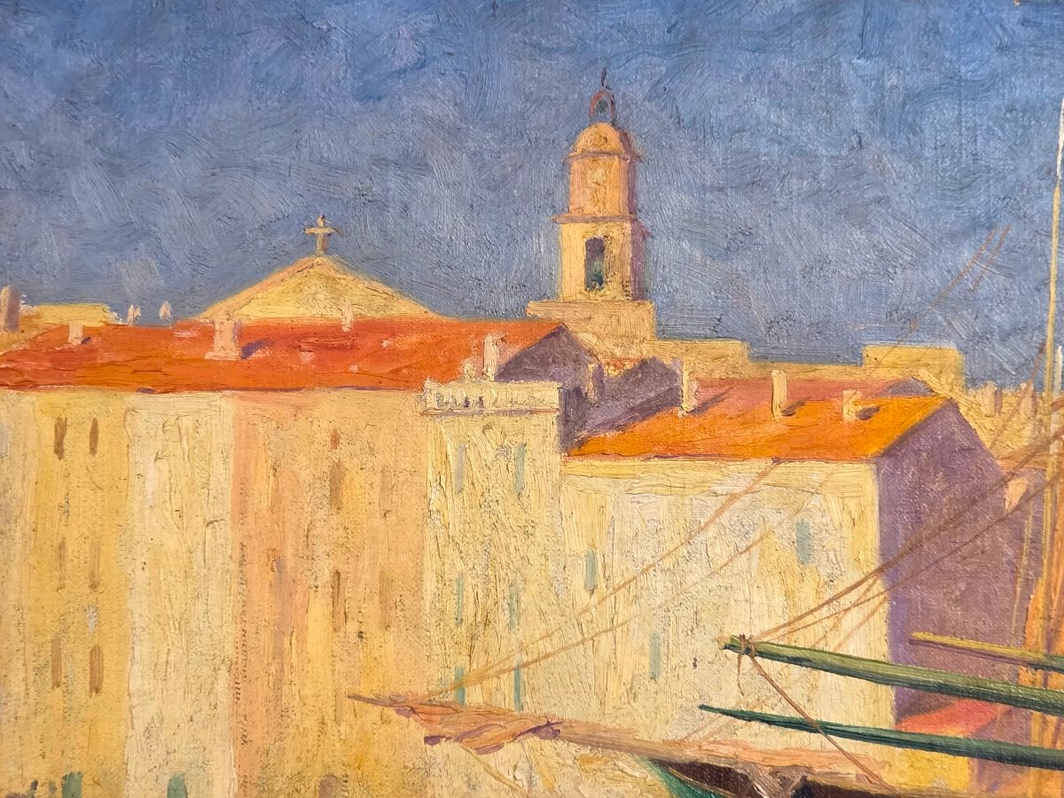 Tableau Bord de mer Saint-Tropez Côte d' Azur signé Alphonse Gauret début XXème-photo-4