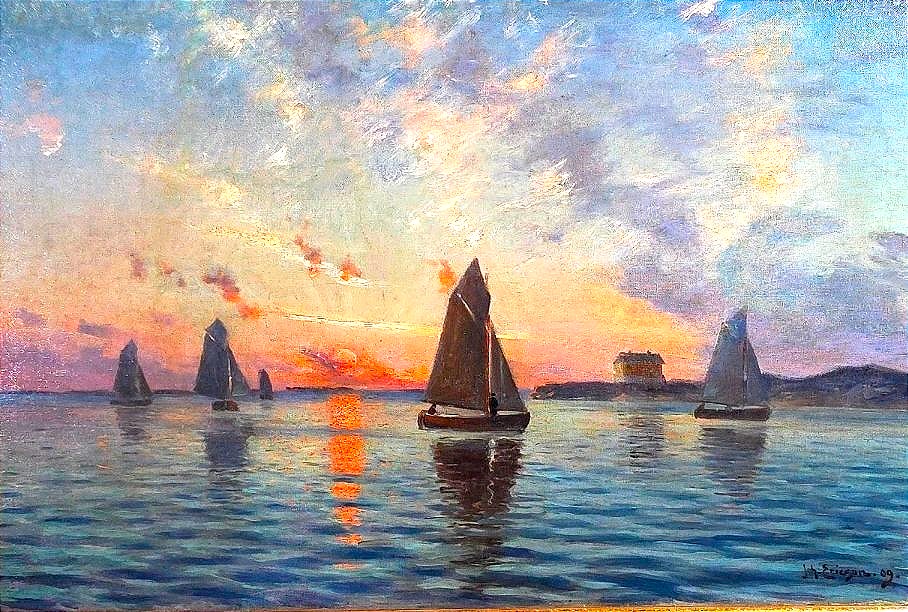Impressionist Seascape Oil Painting On Canvas, Signed By Johan Ericso-photo-2
