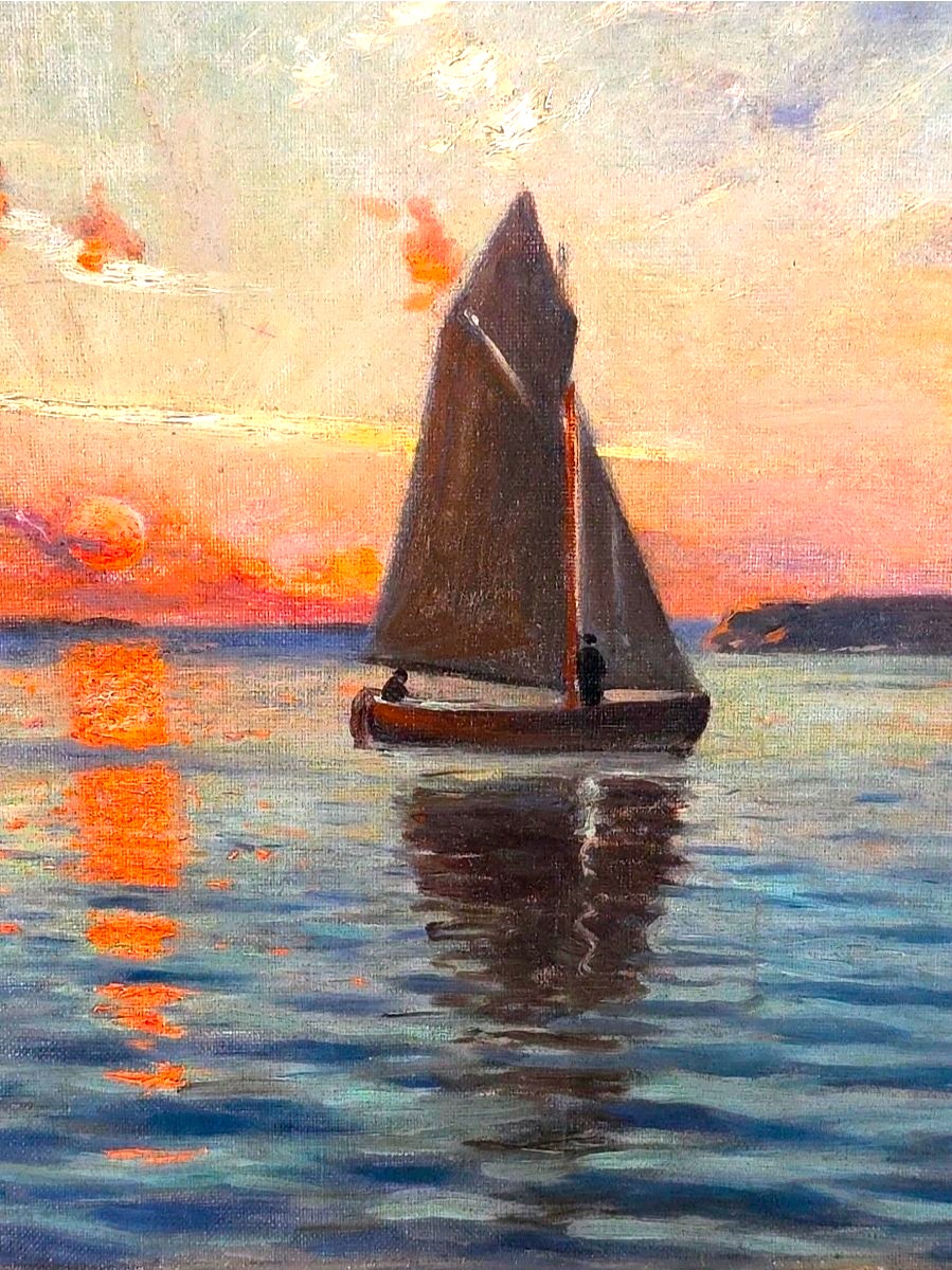 Impressionist Seascape Oil Painting On Canvas, Signed By Johan Ericso-photo-1