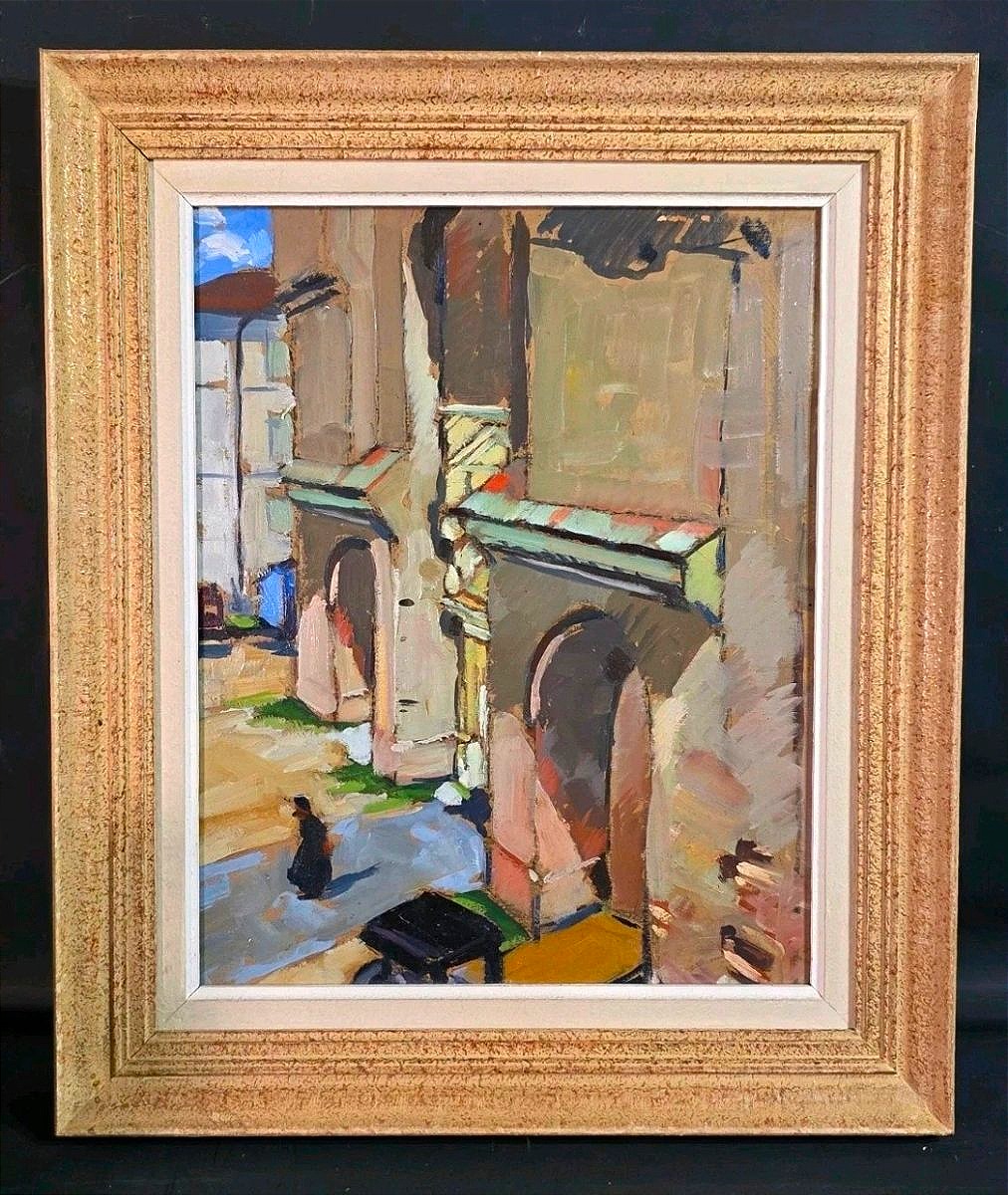 Tableau huile village du Midi école française début XXème