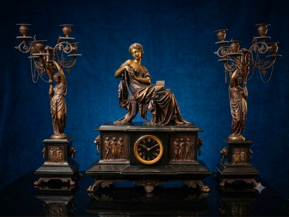 Horloge Garniture de cheminée en bronze Signée Auguste Moreau (1834–1917) ​