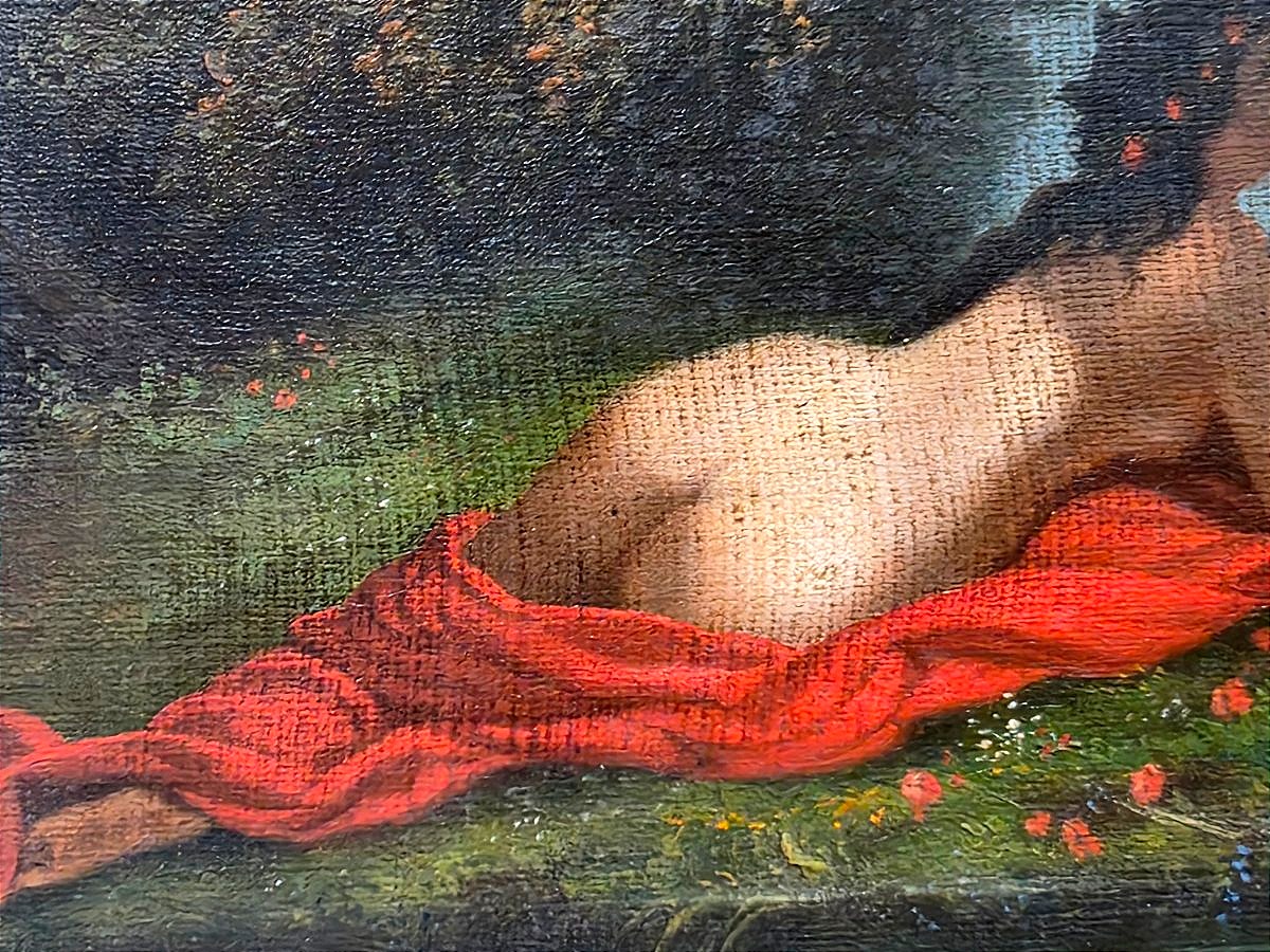 Oil Painting: “nymph Contemplating A Pair Of Birds,” French School, 19th Century-photo-4